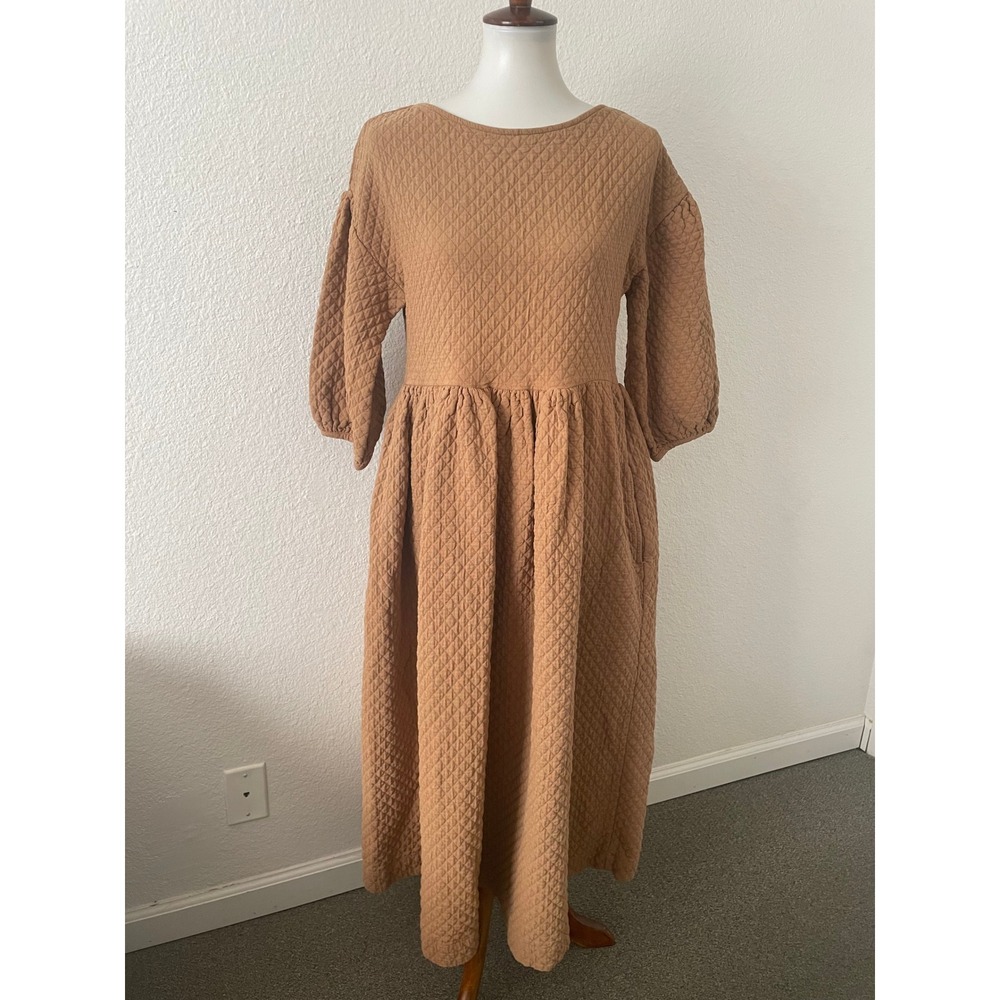 Hansel from Basel Sonja Quilted Dress Women 1 Camel Diamond Puff Sleeve Midi